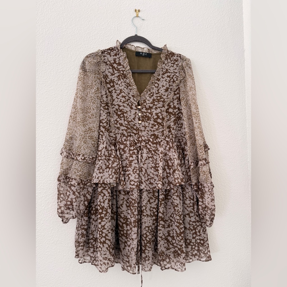 OPT Elegant Brown Patterned Dress